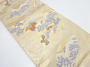 地紙に鴛鴦・草花模様織り出し 袋帯